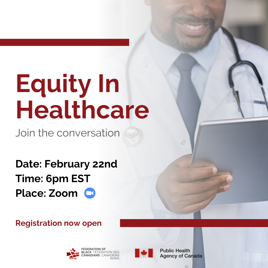 Equity in Healthcare poster, February 22nd 6pm EST on Zoom