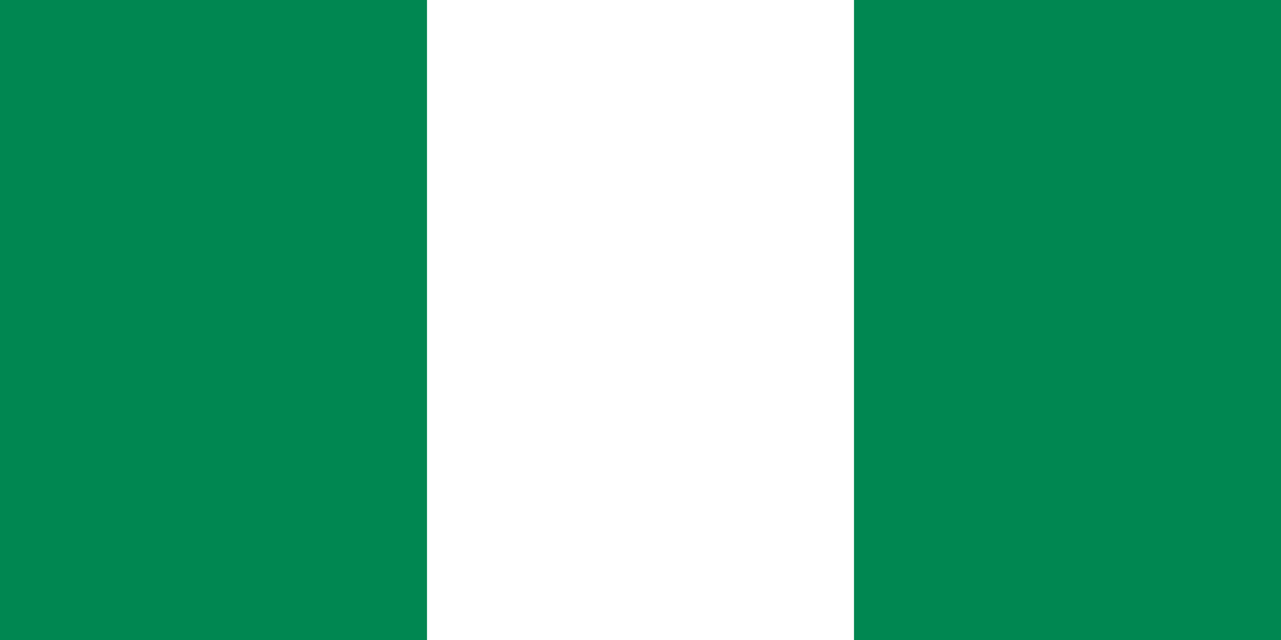 Flag_of_Nigeria.svg A flag with two yellow triangles at the top and bottom and two green triangles at the hoist and fly. These are surrounded by a red border charged with six five-pointed yellow stars – three at the top centre and three at the bottom centre – along with an additional star on a red disc at the centre and a nutmeg at the hoist triangle