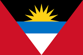 A flag with two yellow triangles at the top and bottom and two green triangles at the hoist and fly. These are surrounded by a red border charged with six five-pointed yellow stars – three at the top centre and three at the bottom centre – along with an additional star on a red disc at the centre and a nutmeg at the hoist triangle